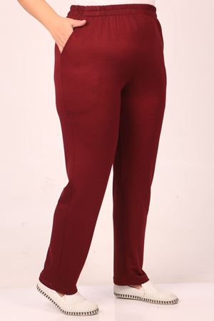 F-39503 Büyük Beden Kristal İki İplik Eşofman Altı -Bordo