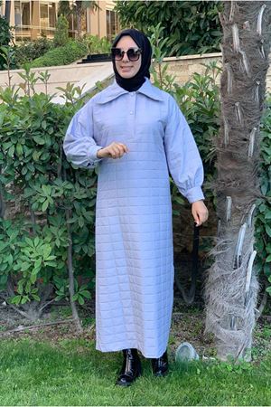 24K355100 - BEBE MAVİ - KAPİTONELİ ELBİSE