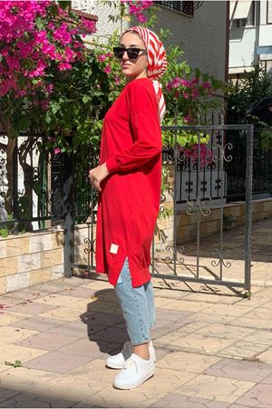 24K36450 - KIRMIZI - SOUL PUANE UZUN SWEAT