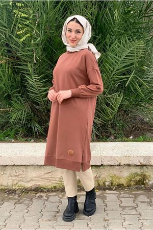 24K36450 - KAHVE  - SOUL PUANE UZUN SWEAT