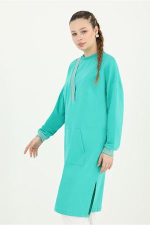 24Y4316 - YEŞİL - ÖNDEN CEPLİ V DETAYLI TUNİK