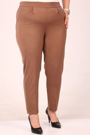 F-49004 Büyük Beden Beli Lastikli Pile Detaylı Aspen Pantolon - Vizon