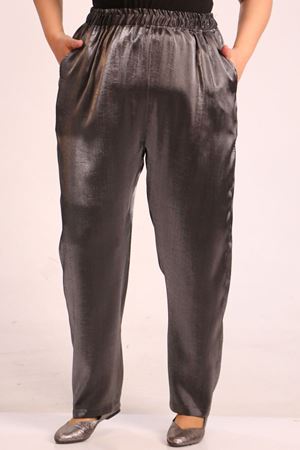 24Y49002-Siyah -  Büyük Beden Beli Lastikli Dar Paça Star Pantolon