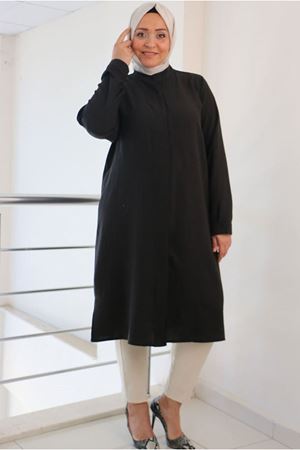 24Y48046 - SİYAH - Büyük Beden Gizli Patlı Mucize Gömlek