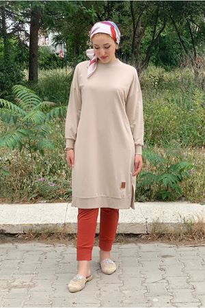 24K36450 - KOYU BEJ - SOUL PUANE UZUN SWEAT