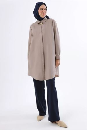 24Y4317 - VİZON - BÜYÜK BEDEN POPLİN GÖMLEK TUNİK