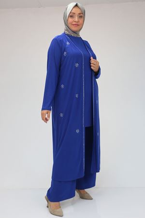 47304 Büyük Beden Taş Baskılı Sandy  Takım  - Saks