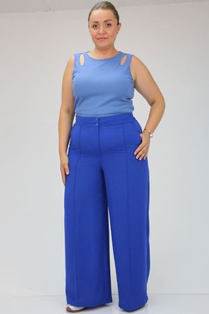 F-49012 Büyük Beden Çimalı Keten Airobin  Pantalon -Saks