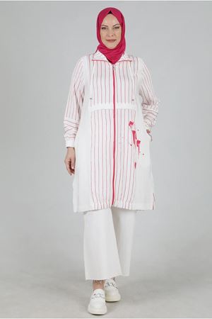 24Y25091 - FUŞYA - Büyük Beden Tesettür Baskılı Fermuarlı Kap 