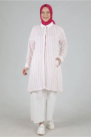 24Y25090 - FUŞYA - Büyük Beden Tesettür Çizgili Kap