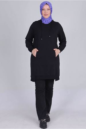 25K2048 - SİYAH - Büyük Beden Tesettür Basic İki İplik Tunik 