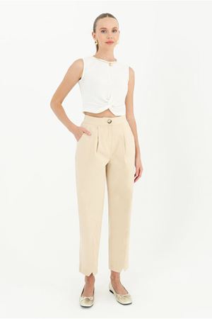 25K4684 - BEJ - KOTON PENSLİ PANTOLON