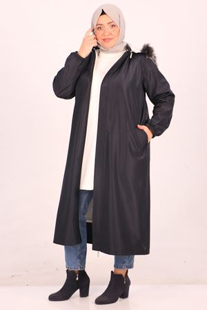 25K33069 - LACİVERT - Büyük Beden Kürk Astarlı Bondit Kap