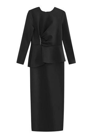 25K9292 - SİYAH - PUANE  TAŞ DETAYLI SCUBA ŞIK ELBİSE 