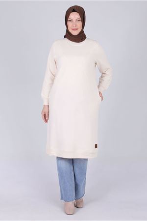 25K2049 - VANİLYA - Büyük Beden Tesettür Basic İki İplik Tunik