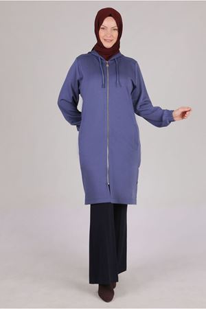 25K2539 - MORCİVERT - Büyük Beden Tesettür Kapüşonlu Kap