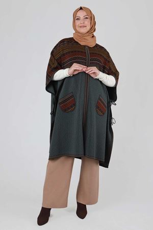 25K9620 - YOSUN YEŞİLİ - Büyük Beden Tesettür Triko Panço