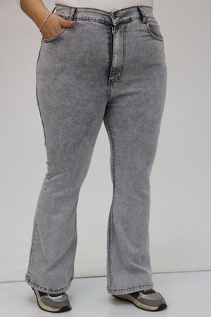 F-9110-9 Büyük Beden İspanyol Paça  Kot Pantolon - Gri