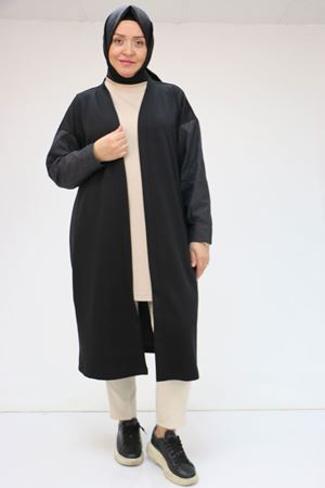 43095 Büyük Beden  Kot Garnili Osyho Ceket - Siyah