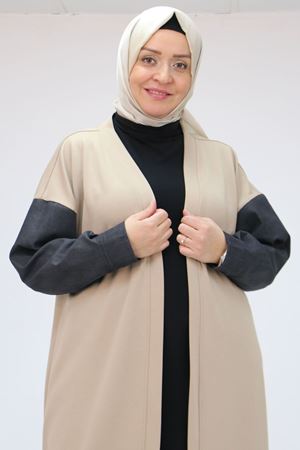 43095 Büyük Beden  Kot Garnili Osyho Ceket - Vizon