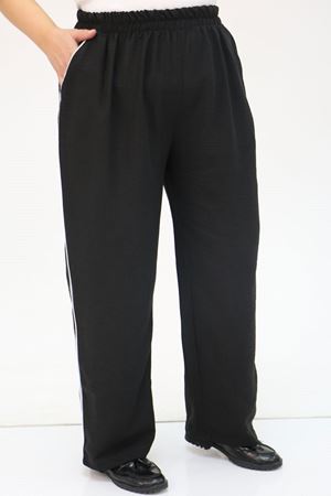F-59001 Büyük Beden Kıstırma Biyeli Keten Pantolon - Siyah