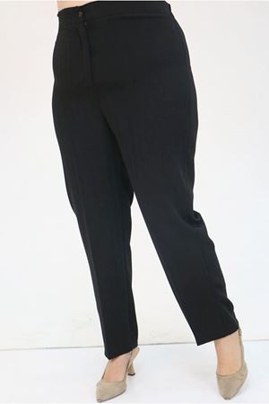 25K49034 - SİYAH - Büyük Beden Beli Yarım Lastikli Çizgili Krep Pantolon