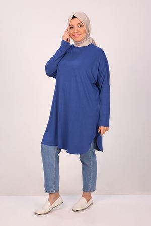 38111 Büyük Beden Basic Penye Tunik - Lacivert
