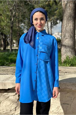 25Y5244 - MAVİ - JAKARLI CEPLİ GÖMLEK CEKET 
