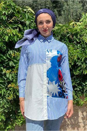 25Y4489 - MAVİ - SATEN DETAYLI POPLİN GÖMLEK