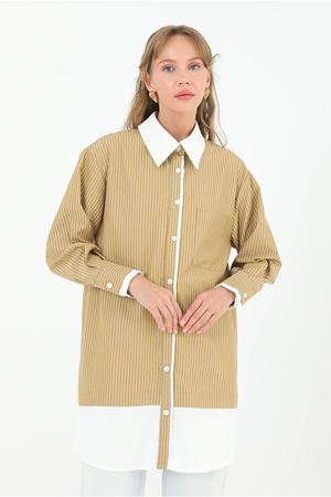 25Y4309 - CAMEL - ÇİZGİLİ POPLİN GÖMLEK