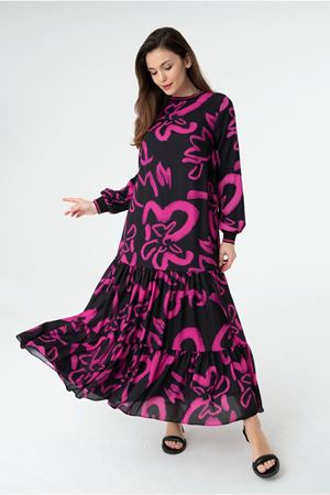 25Y3537 - FUŞYA - ZAMBAK ŞİFON ELBİSE