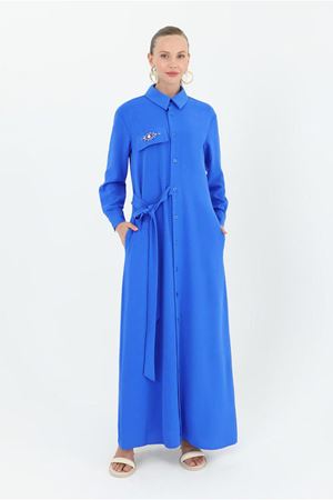 25Y5225 - SAKS - TAŞLI FERACE ELBİSE