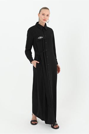 25Y5225 - SİYAH - TAŞLI FERACE ELBİSE