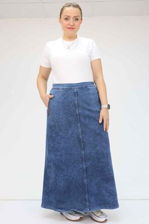 F-45011-1  Büyük Beden Fermuarlı Kot Etek - Mavi