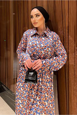 25Y3381 -  İNDİGO - ROSA SATEN ELBİSE