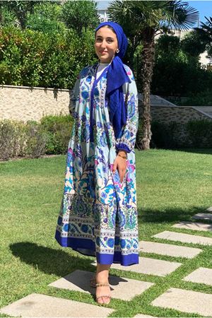 25Y3535 -ÇİÇEKLİ MAVİ - ZARA MODEL VİSKON ELBİSE