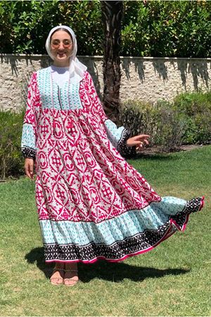 25Y3550 - FUŞYA - PÜSKÜLLÜ VİSKON ELBİSE