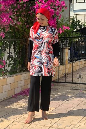 25Y3255 - SİYAH - ÖZGÜN DESEN DÜŞÜKKOL SANDY TAKIM