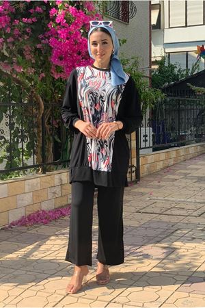 25Y3256 - SİYAH - ÖZGÜN DESENLİ SANDY TAKIM