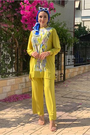 25Y3256 - YAĞ YEŞİLİ - ÖZGÜN DESENLİ SANDY TAKIM 