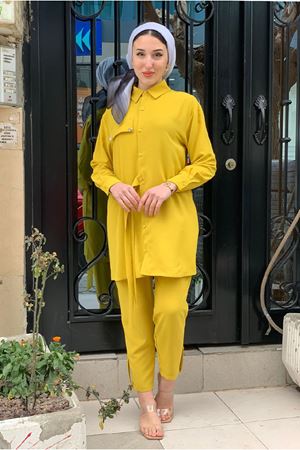 25Y3287 - YAĞ YEŞİLİ- TUNİĞİ BAĞLAMALI İKİLİ TAKIM 