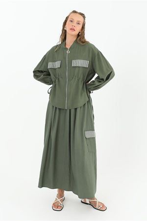 25Y2225 - HAKİ - CEKETİ FERMUARLI ETEKLİ TAKIM 