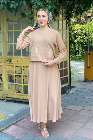 25Y3589 - CAMEL - PUL DETAYLI ETEKLİ TAKIM