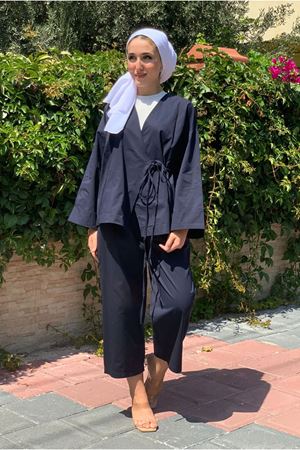 25Y2296 - LACİVERT - KİMONOSU BAĞLAMALI RELAX İKİLİ TAKIM