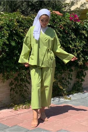 25Y2296 - YEŞİL - KİMONOSU BAĞLAMALI RELAX İKİLİ TAKIM