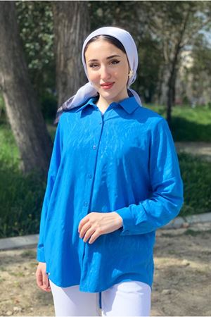 25Y4388 - MAVİ  - JAKARLI DÜŞÜKKOL GÖMLEK