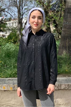 25Y4388 - SİYAH - JAKARLI DÜŞÜKKOL GÖMLEK
