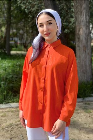 25Y4388 - TURUNCU - JAKARLI DÜŞÜKKOL GÖMLEK