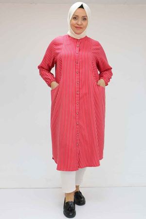 48072 Büyük Beden Kolları Lastikli Tunik - Kırmızı