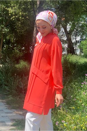 25Y4311 - CORAL - DİKİŞ DETAYLI TUNİK 